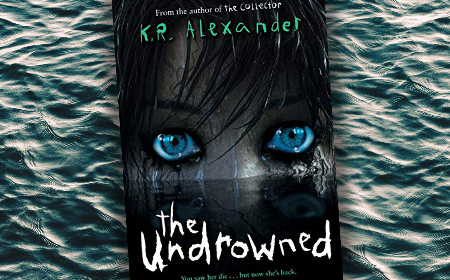 The cover of The Undrowned is shown, with a pair of eyes staring back at the reader.