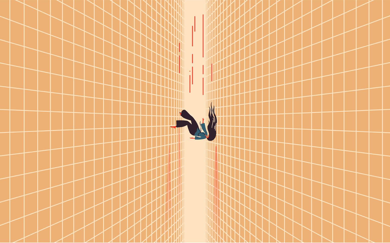 A person is shown falling between two walls to simulate the feeling of generalized anxiety.