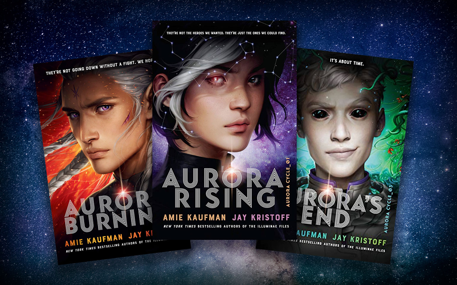 The covers of all three books in the Aurora Cycle trilogy are shown.