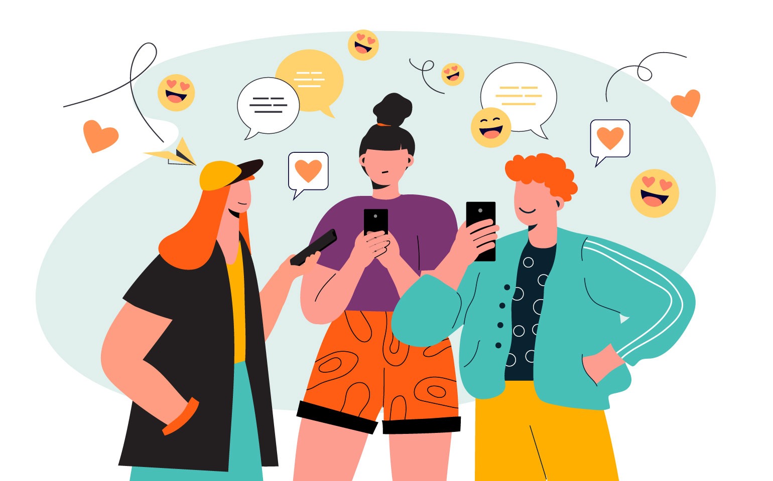 illustrations of students using social media
