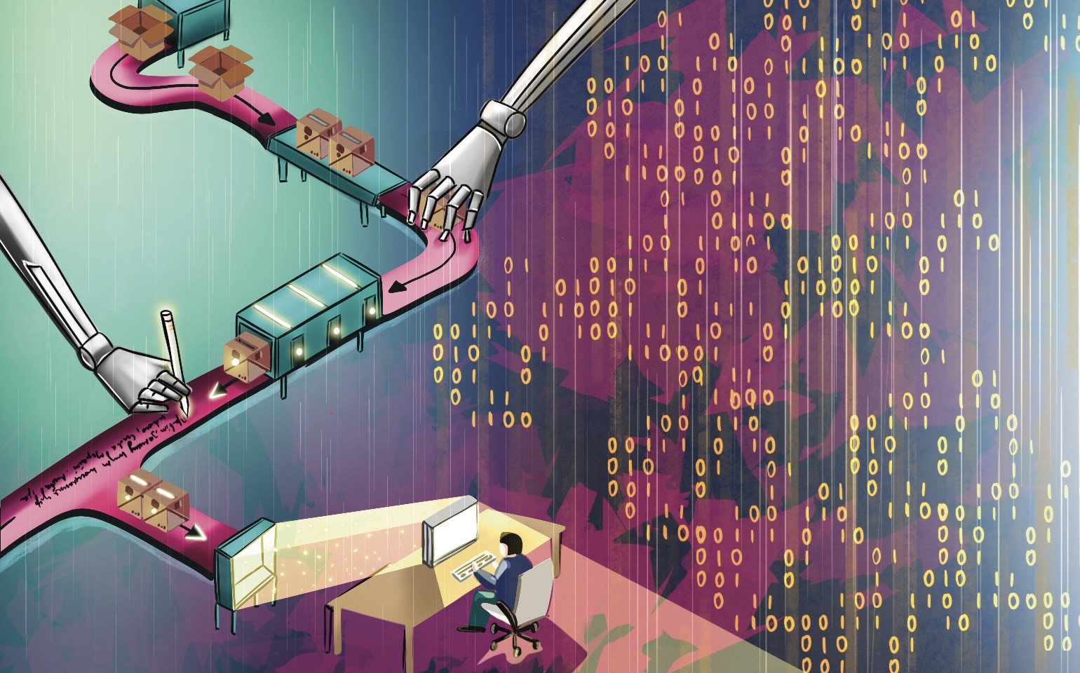 Wires and lines of code are shown to represent artificial intelligence.