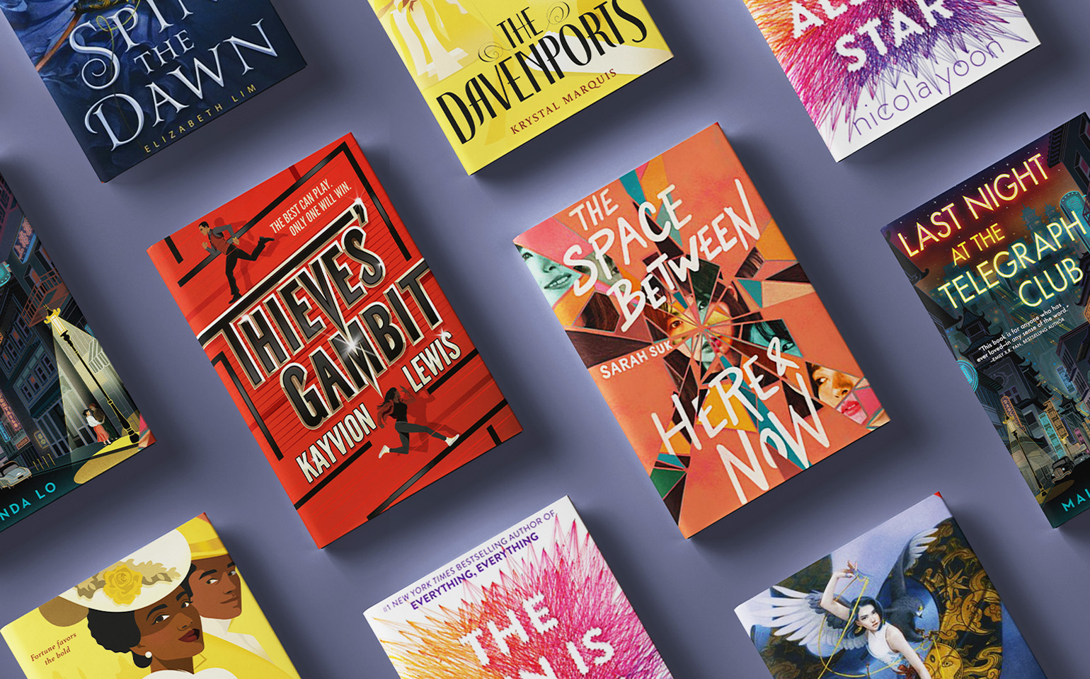 An array of book covers are shown.