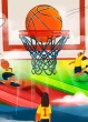 Basketball players practicing jump shots on colorful books with a basketball hoop, representing learning and literacy. Bright, dynamic illustration highlighting the importance of education and sports for children.